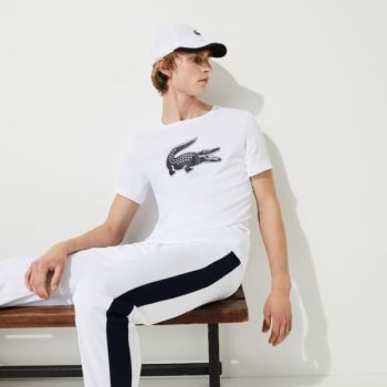 Lacoste SPORT 3D Print Crocodile Breathable Jersey T-shirt - Tričko Pánské Bílé / Tmavě Blankyt Blan